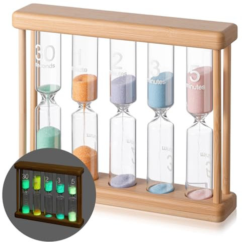 Halloscume Creative 0.5/1/2/3/5 Wooden Sand Glass Hourglass Timer Glow in The Dark Sand Timer Mini Sandglass Timing Tools for Decorations Brush Teeth Home Office Cooking