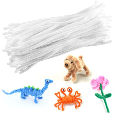 YHTCC 100PCS White Pipe Cleaners for Craft, 30cmx 6mm Pipe Cleaners | Soft and Flexible Pipe Cleaner Chenille Stem for Art & Creative Craft Projects DIY Decorations