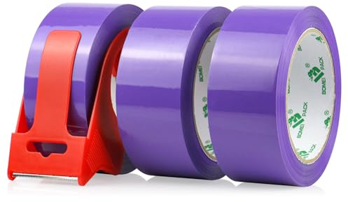 BOMEI PACK 3 rotoli di nastro adesivo per imballaggio, 66 m x 48 mm, colore viola, materiale di imballaggio per pacchi e cartone con rullo in plastica di qualità professionale