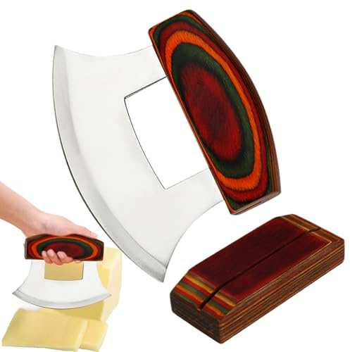 Alaska Pizza Cutter- Blade, Coltello In Stile Rocker | Blade Ulu Con Supporto, Coltello A Manico In Legno, Tradizionale Cutter Ulu, Ciclista Forgiato, Elicottero Culinario Per Il Taglio Della
