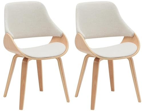 CLP Chaises de Salle à Manger Set de 2 Vangale, avec accoudoirs et Dossier, rembourrées, piètement Bois courbé Noyer, Couleur:Nature/crème, Matériel:Tissu