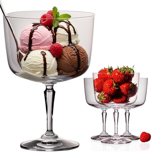 IMPERIAL Glas dessertskålar, set 4 x dessertglas på fot – hög koppskål av Crystalline glas, diskmaskinssäker, Rio-serien