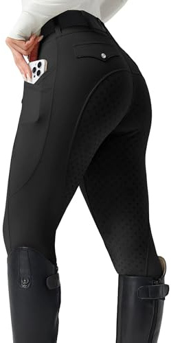 FitsT4 Sports Women's Horse Riding Pants Full Seat Equestrian Breeches High Waist Horseback Riding Tights with Pockets Black X-Small