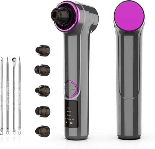 Blackhead Remover Vacuum, Pore Vacuum Cleaner with Heating, 3 Suction Levels & 9 Modes, Facial Pore Cleaner Tool for Nose, T-Zone, Chin, 5 Replaceable Heads, USB Rechargeable Comedone Extractor Kit