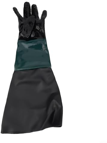 Guanti per sabbiatura, 60 cm, in PVC, con fodera in cotone, per cabina sabbiata, guanti da lavoro a doppia cucitura (a mano sinistra)
