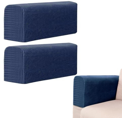 BEZHO 2 Piezas Fundas de Reposabrazos para Sofá, Protector de Brazos de Sillón Elástico, Cubiertas Antideslizantes y Gruesas para Sofás y Sillones Reclinables (Azul Marino)
