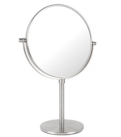 DEUSENFELD SK52EG - Echt Edelstahl doppel Stand Kosmetikspiegel 5X Vergrößerung + Normalspiegel, Ø20cm, 360° horizontal schwenkbar, matt gebürstet