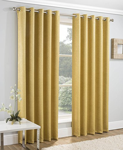 Enhanced Living Vogue Ochre/Yellow 46 x 72 inch (117x183cm) Eyelet Thermal Noise Reducing Dim Out Curtains for Bedroom and Living Room