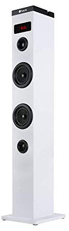NGS SKY CHARM WHITE - Altoparlante a Torre Bluetooth 50W con Telecomando, Ingresso Ottico, USB, Radio FM e AUX IN (Colore Bianco)