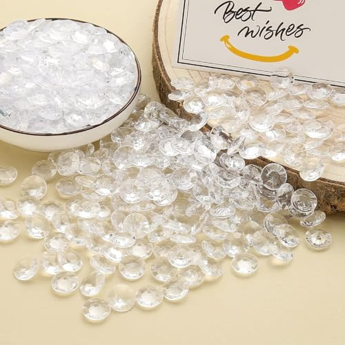 HERZWILD Decorative Diamond Crystals Approx. 1100 Pieces Colourless Sparkling Diamond Crystals Confetti Decorative Stones Crystals Diamonds (10 mm)
