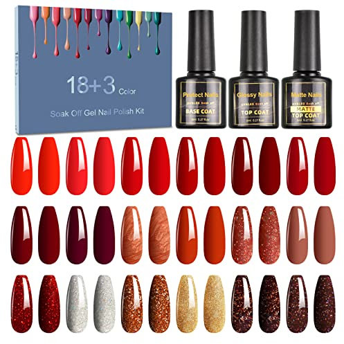 SHOWNAIL 21 Pcs Pintauñas Semipermanentes, 18 Colore Esmalte Semipermanente Gel UV LED con Base, Top y Mate Coat, Faster Nail for Gel Polish for 4 Timer Setting Professional Gel