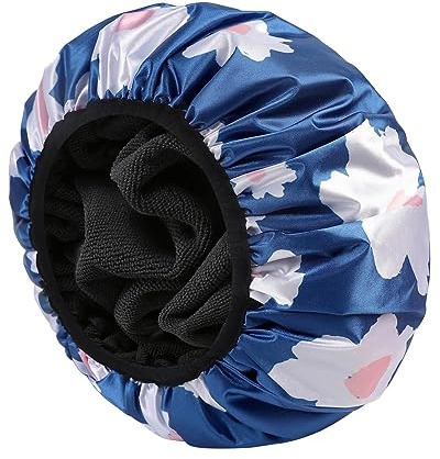 E ENASUE Duschhaube für Langes Haar, Große 3-Lagige Wasserdichte Duschtüte, Wiederverwendbar, Ideal für Reise und tägliche Pflege(Blau)