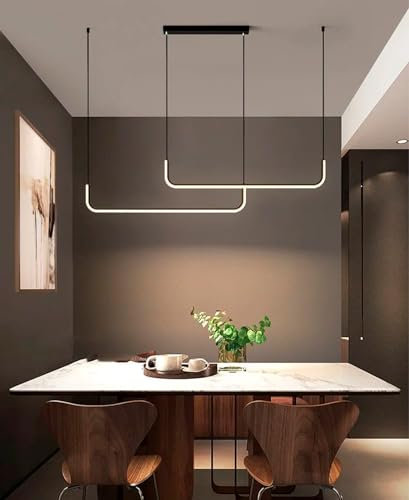 QAZPLM Moderner Kronleuchter Dimmbar LED Pendelleuchte Mit Fernbedienung Esstisch Hängeleuchte Schwarz Gold Für Küche, Wohnzimmer 120CM (Schwarz)