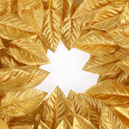 MWOOT 50 st konstgjorda rosblad, guld, falska blomblad för hantverk, fusksilkeslöv för gör-det-själv tårtbukett bröllopsfest festival alla hjärtans dag bordsuppsatser dekoration
