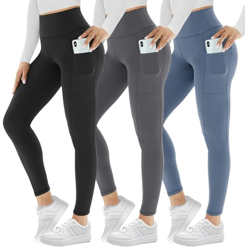 AMIYOYO 3 Pack Leggings for Women with Pockets High Waist Gym Leggings
