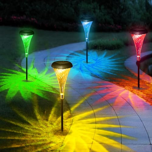 Joltix 4 Pezzi Luci Solari per Giardino, Lampade Solare Esterno, Luce Solare LED Esterno Impermeabile con 2 Modalità di Illuminazione, Faretti Solari da Esterno per Vialetto Cortile Prato Piscina