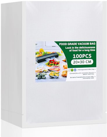 Vinabo Sacs Sous Vide Alimentaire 20 x 30 cm 100 Sachets pour Machine Sous Vide des Aliments et la Cuisson, Sac Sous Vide Gaufré