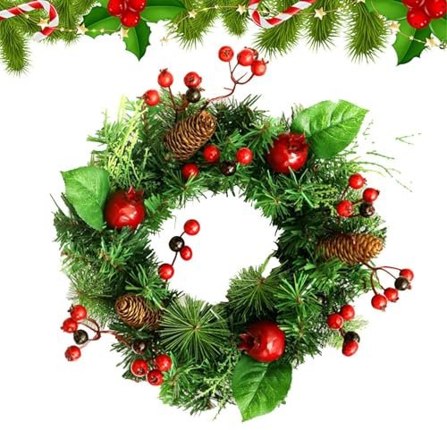 Weihnachtskränze für Die Haustür 30 cm Weihnachtstürkranz Weihnachtskranz Mit Roten Beerenbüscheln Weihnachtskranz Mit Künstlichen Tannenzapfen für Fenster Kamin Wanddekoration