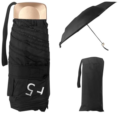 Lixiluxia Mini Regenschirm Sturmfest, 6 Rippen Klein Umbrella, Mini Schirm, Kleiner Taschenschirm, Regenschirme Ultraleicht, Tragbarer Taschenschirme, Faltbarer Taschenregenschirm, Umbrellas (Schwarz)