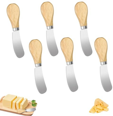 6 Pezzi Spalmatore per Burro Coltelli Spalmatori Di Formaggio in Acciaio Inossidabile con Manico in Legno Coltello da Burro per Marmellata di Pane Cheesecake Gelato