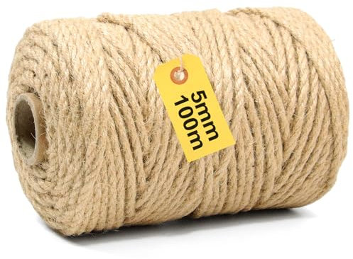 Corda in sisal naturale da 100 m per tiragraffi per gatti, spessore 5 mm, durevole ed ecologica, multiuso per alberi per gatti fai da te, giardinaggio, progetti artigianali