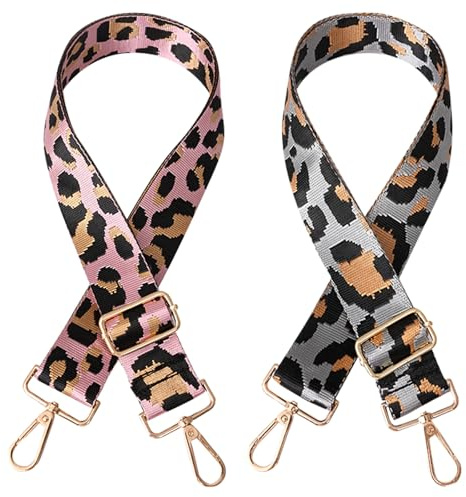 EDLMKM 2 Pcs Adjustable Replacement Leopard Print Wide Shoulder Crossbody BagStraps with Clips for Women, Wide Shoulder Strap for Bags, Replacement Handbag Straps Crossbody, Bag Straps for Handbags