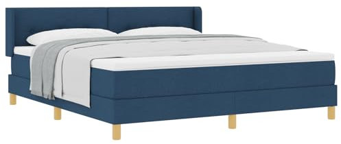vidaXL Boxspringbett mit Matratze Blau 180x200 cm Stoff, Kopfteil mit Knopfheftung Blau 180 cm Stoff