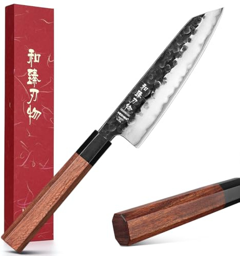 HEZHEN 15cm Coltello da Kiritsuke, Coltello da Cucina Stile Giapponese in Acciaio composito Coltello da Bunka,Manico Ottagonale in Redwood