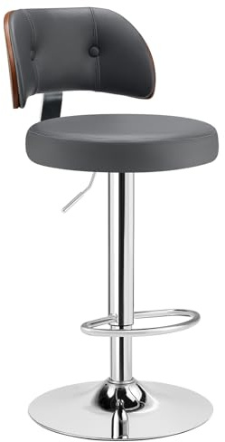 Bekrvio Juego de 1 taburetes de Bar giratorios de Altura Ajustable, con Respaldo de Madera y reposapiés, Silla giratoria de Piel sintética para Cocina, salón, Comedor, Bar, Capacidad de Carga de 160