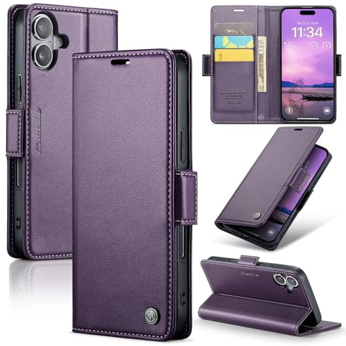 Rerzoiro fodral för iPhone 17, premium PU-läder telefonfodral med RFID-blockering, ställ, kortplats, magnetiskt skydd, flip bok plånboksfodral för iPhone 17, Lila
