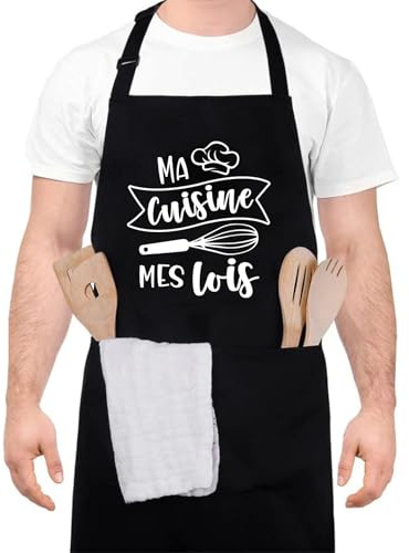 Halinuia Grillschürze Herren, Küchenschürze Herren, Verstellbare wasserdichte schwarze personalisierte Grillschürze für Grillparty, Vatertag, Geburtstag, Weihnachten