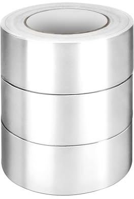 JF HOME BLISS 3 Rolls Heavy Duty Aluminium Foil Tape, 48mm x 50m Silver, Heat Resistant Waterproof Adhesive Insulation Tape for HVAC Duct Sealing, Pipe Repair, Foil Tape Insulation & Shielding