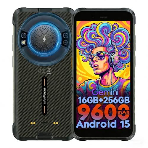 Ulefone RugKing Telefono Movil Android 15, 16GB+256GB/2TB, 9600 mAh IP68&IP69K Movil Resistente, 50MP Kamera, 128dB Lautsprecher, 5,99 Display, AI Movil Irrompible, 4G Dual SIM/OTG/NFC/GPS