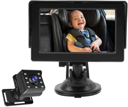 Cocoarm Cámara para Coche de bebé 1080P, Material ABS, Monitor de 4,3 Pulgadas con Visión Nocturna por Infrarrojos, Ajustable para Viajar con Bebés y Niños Pequeños