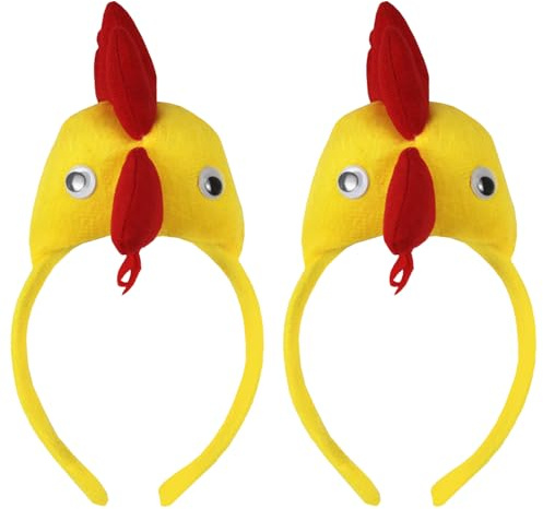 NAUZE 2Pcs Chicken Headband Set Fluffy Rooster & Easter Chick Hair Hoop Soft Plush Hen Costume Headwear Farm Animal Fancy Dress Accessory for Halloween Birthday Party Cosplay