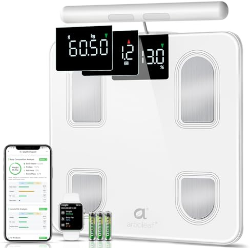 arboleaf Bilancia Impedenziometrica a 8 Elettrodi, Bilancia Intelligente con Analisi Corporea, Bilancia Massa Magra e Grassa con APP e Bluetooth, 50 Misure Corporee, Fino a 180 kg