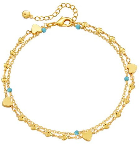 Ecripe 18K Gold Plated Anklet for Women, Foot Chain Love Ankle Bracelet, Adjustable Boho Beach Beaded Anklet Gifts for Girls