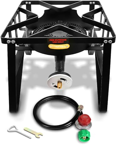 Concord Deluxe Banjo Single Propane Burner, 200,000 BTU Portable Outdoor Stove for Camping Cooking/Home Brewing/Making Sauces, 16” Square