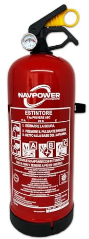 Estintore a Polvere 1 KG ABC omologato RINA e MED Navpower con SUPPORTO in Sicurezza incendio per Auto Barca Camper Casa e ufficio