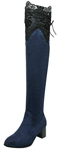 Birdsight Bottes Cuissarde Femmes Lacet Dentelle Longue Boots Talon Bloc Carrés Chaussures Chaud Daim Hiver Winter Thigh High Boots Warm Chunky Heels（Bleu Royal，39）