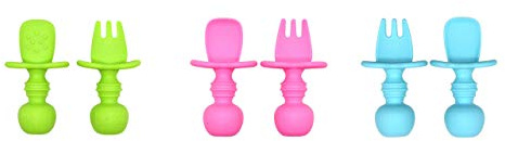Couverts d'apprentissage pour bébé | Jouet de dentition pour bébé – Set composé d'une cuillère et d'une fourchette pour bébé (lave), sans BPA, sans mélamine, avec protection contre l'étouffement et