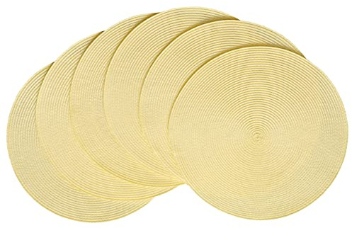 HODJOY Juego de 6 manteles Individuales Redondos para mesas de Comedor Interiores y Exteriores, Lavables, Antideslizantes, de 15 Pulgadas (Amarillo pajizo)