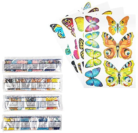 Ideen mit Herz Diamond Painting Sticker | 4 ark i DIN A4 | klistermärken individuellt avtagbara | inklusive smyckesstenar (fjärilar)