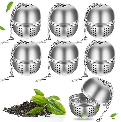 6 Stück Teefilter Teesieb Teeei Edelstahl Teefilter Tasse Gewürzfilter Filter Teesieb aus Edelstahl mit sehr feinmaschiger Kugel mit Kette