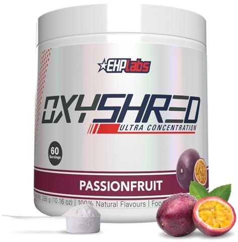 EHPlabs OxyShred Thermogenic Pre Workout Powder & Shredding Supplement - Clinically Proven Pre Workout Powder with L Glutamine & Acetyl L Carnitine, Energy Boost Drink - Passionfruit, 60 Servings