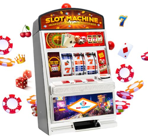 Slot Machine XL, Single Arm Bandit in Slot Machine Design with Light and Sound, ATM Machine with Lights, Coin Machine for Children and Adults, Casino Machine for Real Money