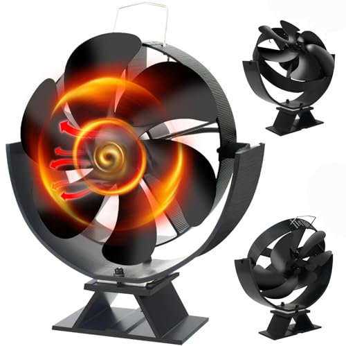 Ventilateur de poêle à bois à 6 lames, flux d'air horizontal poussé, ventilateur de poêle à bois alimenté par la chaleur pour poêles à bois/bûche/gaz/granules/bûches