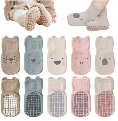 DRESHOW Calcetines Antideslizantes de Tripulación de Tobillo Con Agarres Para Bebés - Algodón Con Dibujos Animados Para Niñas y Niños