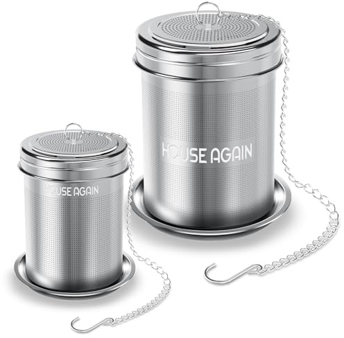 House Again Tea Infuser (2 Pack, Large + Small), Extra Fine Mesh Tea Strainers for Loose Tea, 18/8 Stainless Steel Tea Strainer with Extended Chain Hook, Tea Steeper