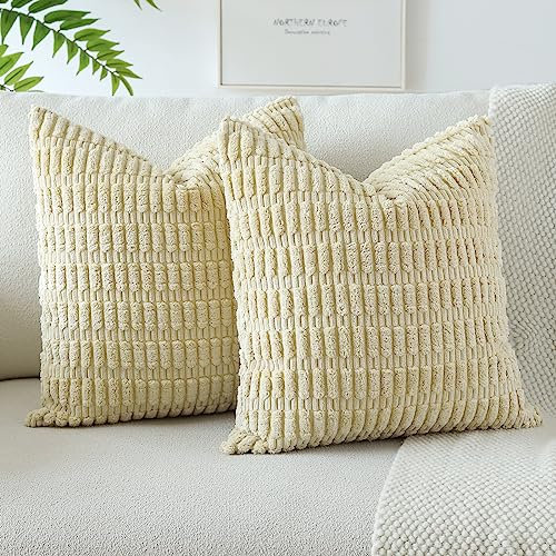 JOTOM 2er Set Kordsamt Weicher Kissenbezüge Moderne Kissenhüllen Dekorative Sofakissen Dekokissen Zierkissenbezug für Wohnzimmer Sofa Schlafzimmer Beige Gelb 45x45 cm